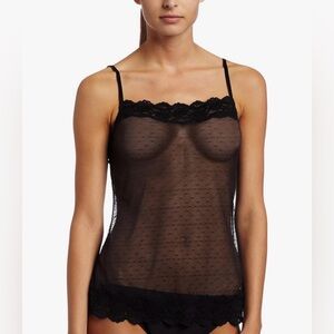 Y2K Jezebel Magenta Sheer‎ Swiss Dot Lace Trim Cami Sexy Flirty